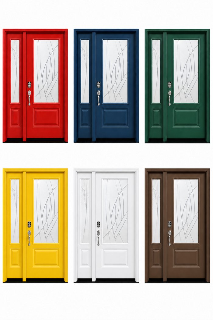 Double entry doors shown in six colour options